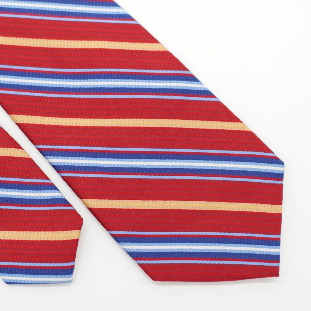 Haspel‎ Red Blue Gold Striped Woven Silk Tie